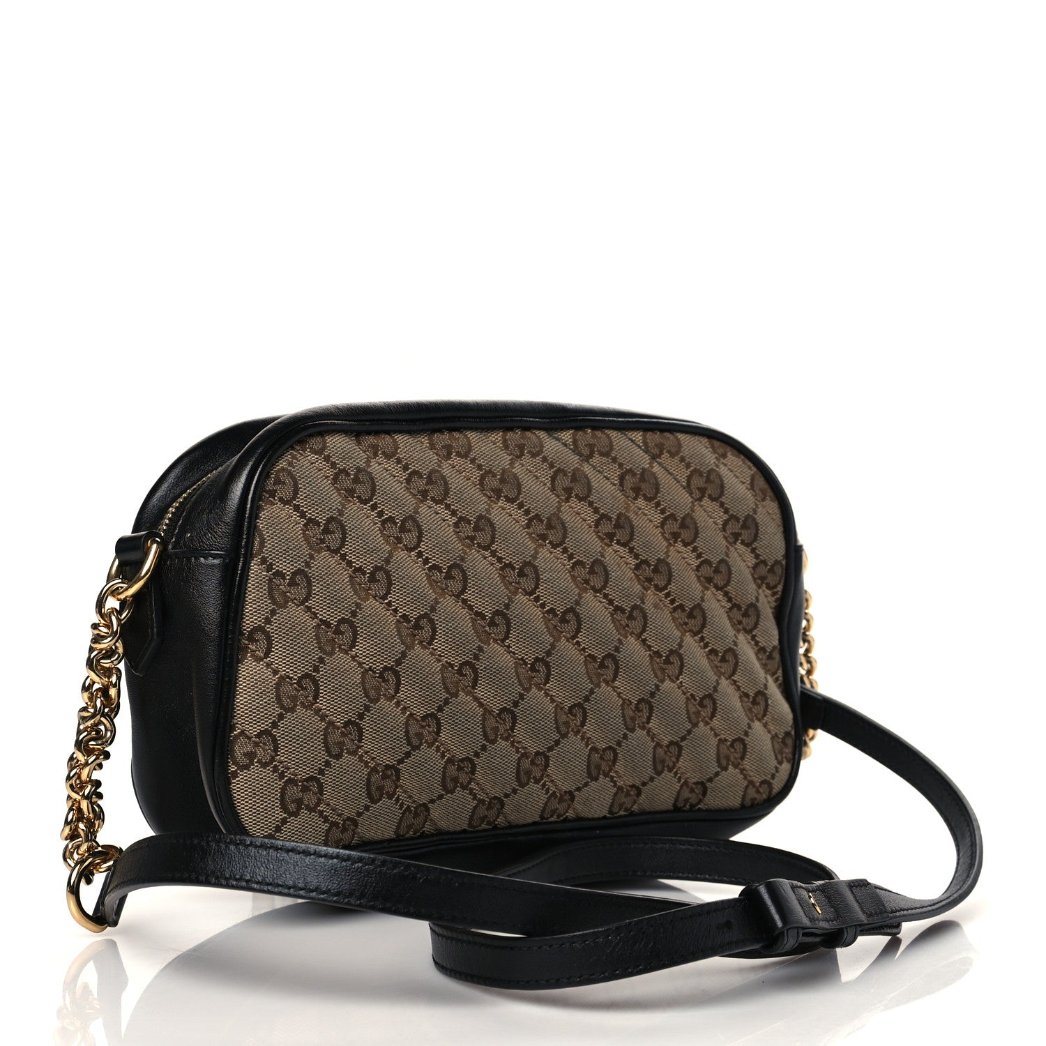 Gucci Monogram Matelasse Diagonal Small GG Marmont Chain Shoulder Bag Beige Black 3 of 13