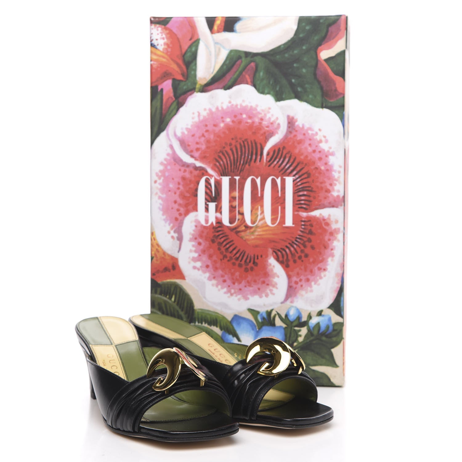 Gucci Malaga Kid Half Moon GG Square Toe Slide Sandals 35.5 Black 9 of 9