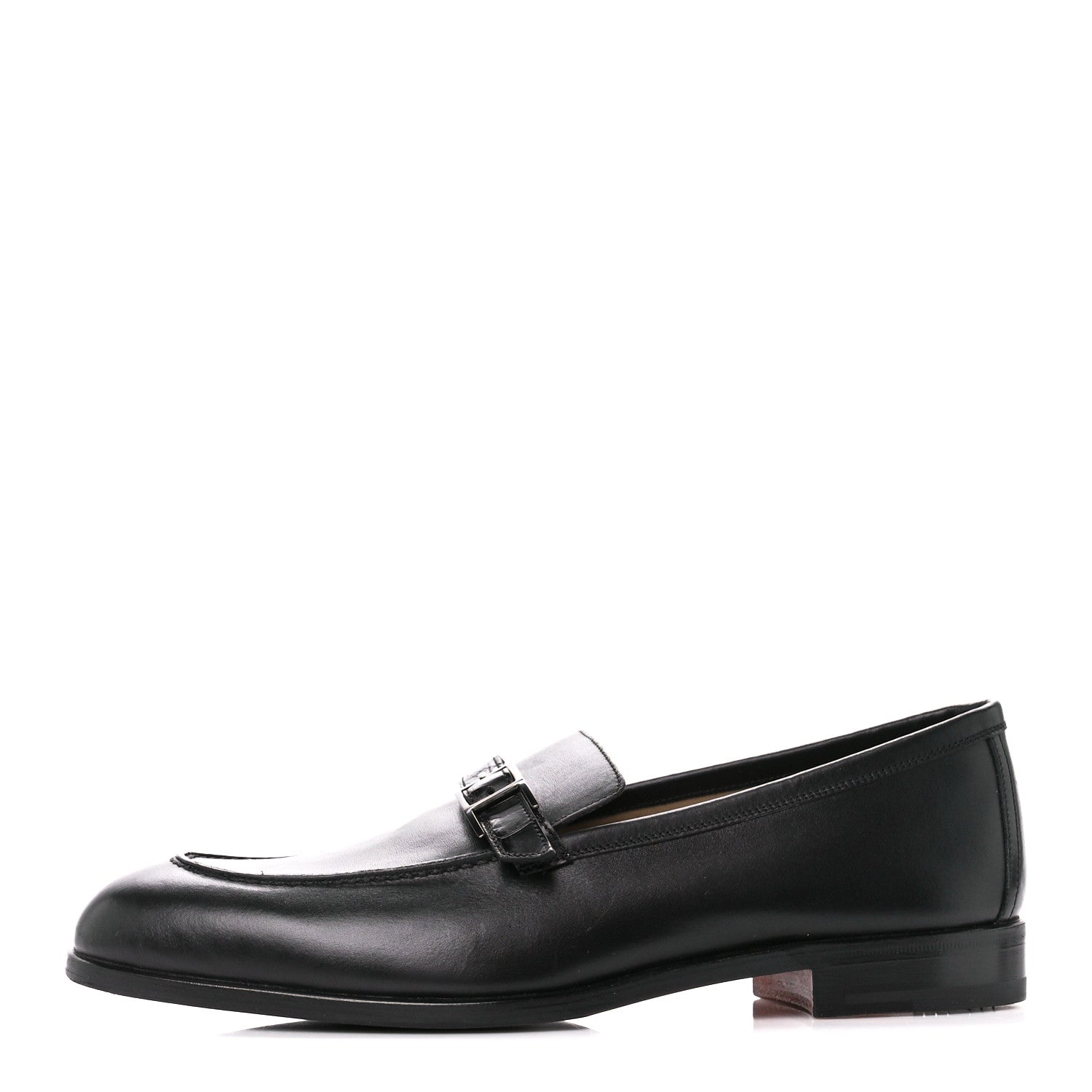 Hermes Calfskin Shiny Alligator Mens Monterey Loafers 42 Black 1 of 8