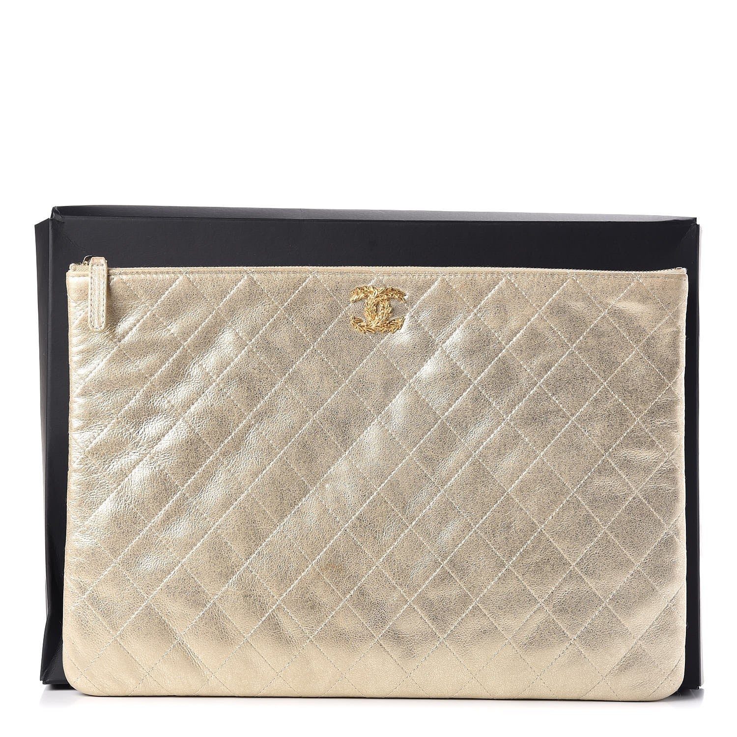 Chanel Metallic Calfskin Quilted Large Cosmetic Case Light Gold 9 of 9