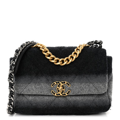Chanel Wool Quilted Medium Chanel 19 Flap Black Grey 1 of 12