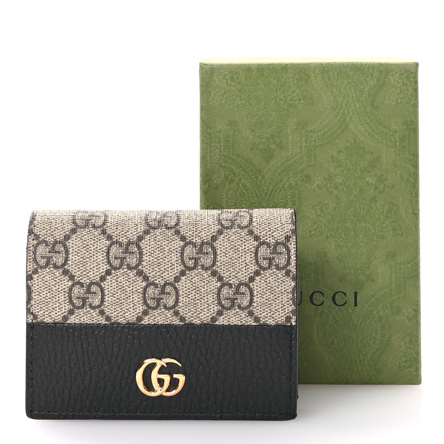 Gucci Dollar Calfskin GG Supreme Monogram GG Marmont Card Case Black Beige Ebony 8 of 8