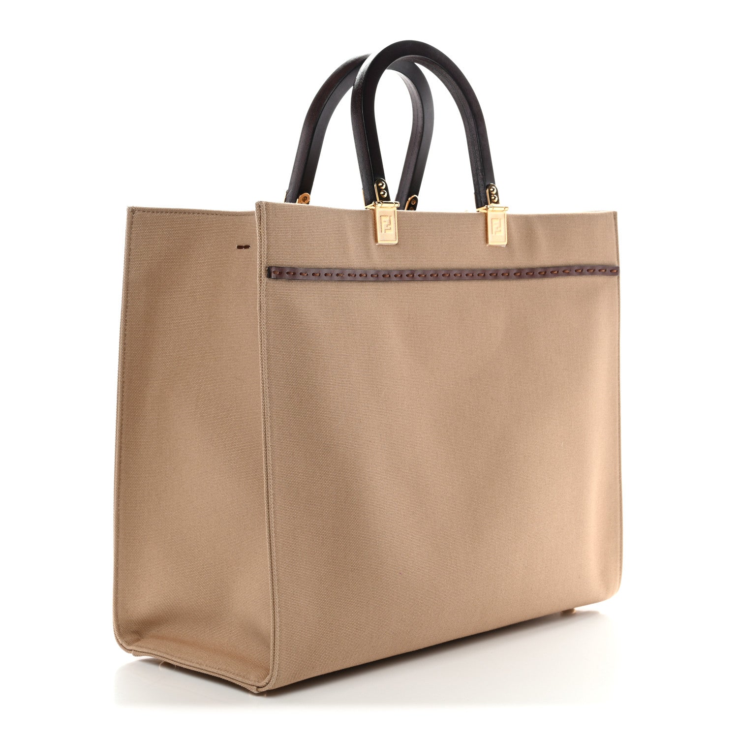 Fendi Canvas Vitello King Logo Embroidered Medium Fendi Sunshine Shopper Tote Sand Ghianda 6 of 28