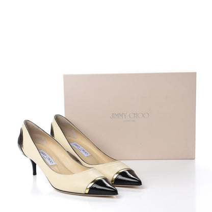 Jimmy Choo Nappa Mirror Patent Calfskin Leap Pumps 40 Bone Black Gold 9 of 9