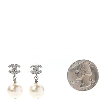 Chanel Crystal Pearl CC Drop Earrings Silver 2 of 4