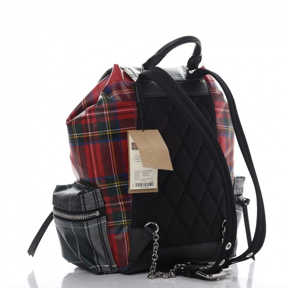 Laminated Tartan Patchwork Medium Rucksack Backpack Military Red