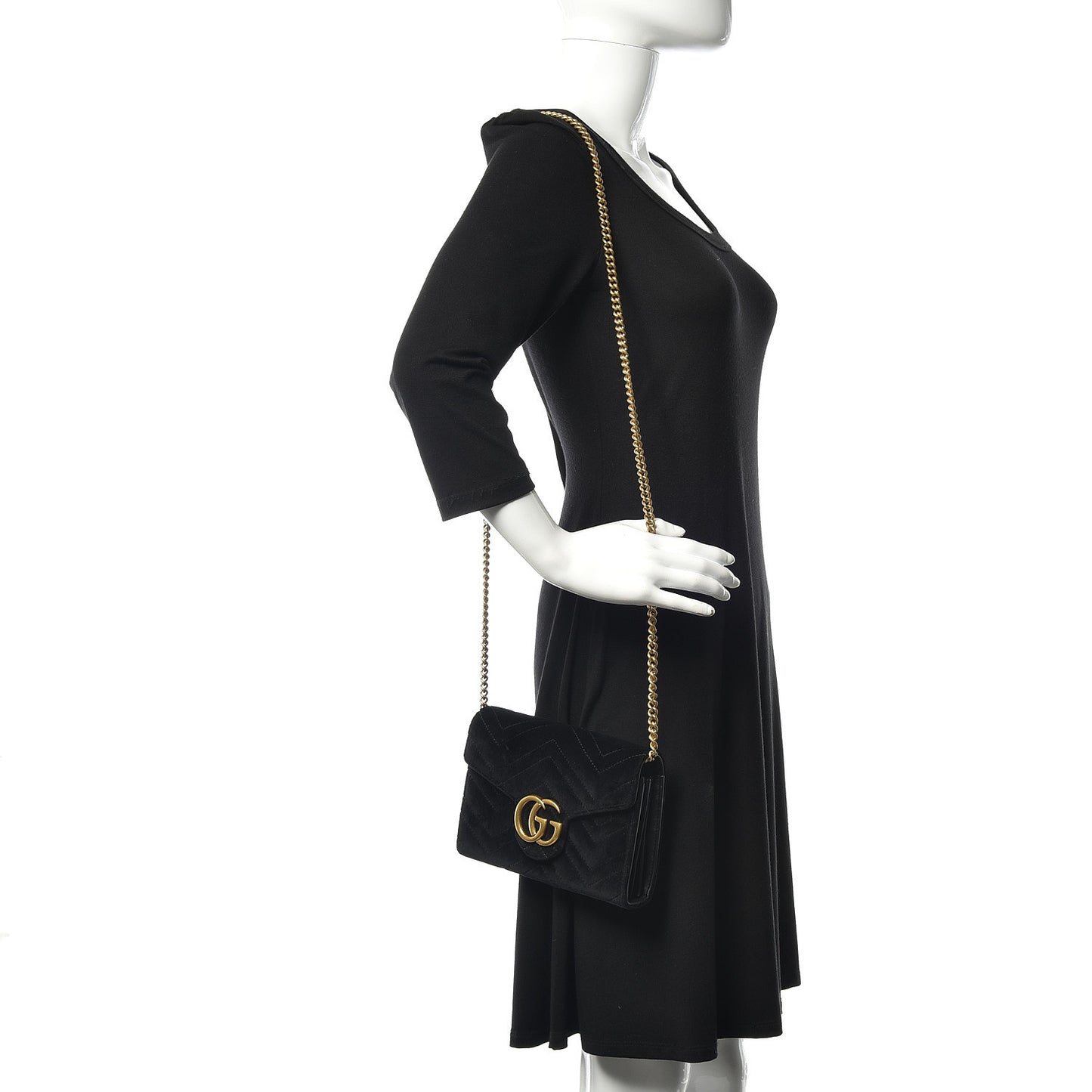 Velvet Matelasse GG Marmont Chain Wallet Black