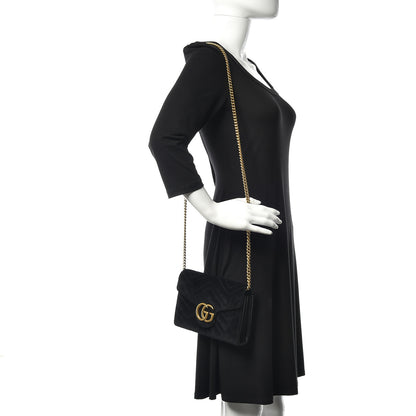 Gucci Velvet Matelasse GG Marmont Chain Wallet Black 2 of 11