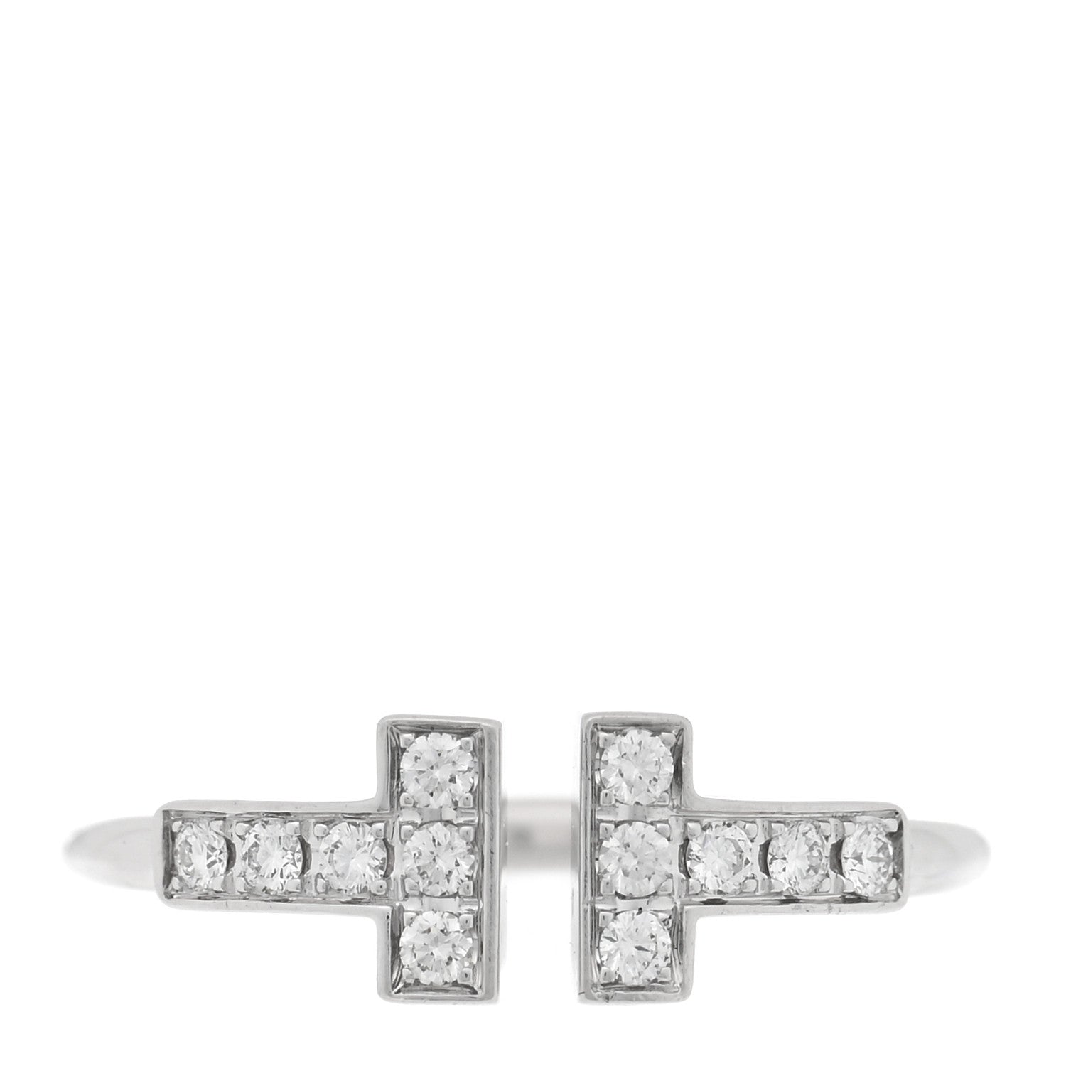 Tiffany 18K White Gold Diamond T Wire Ring 46 3.75 1 of 4
