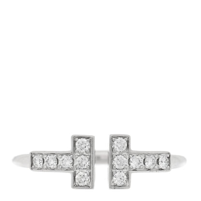 Tiffany 18K White Gold Diamond T Wire Ring 46 3.75 1 of 4