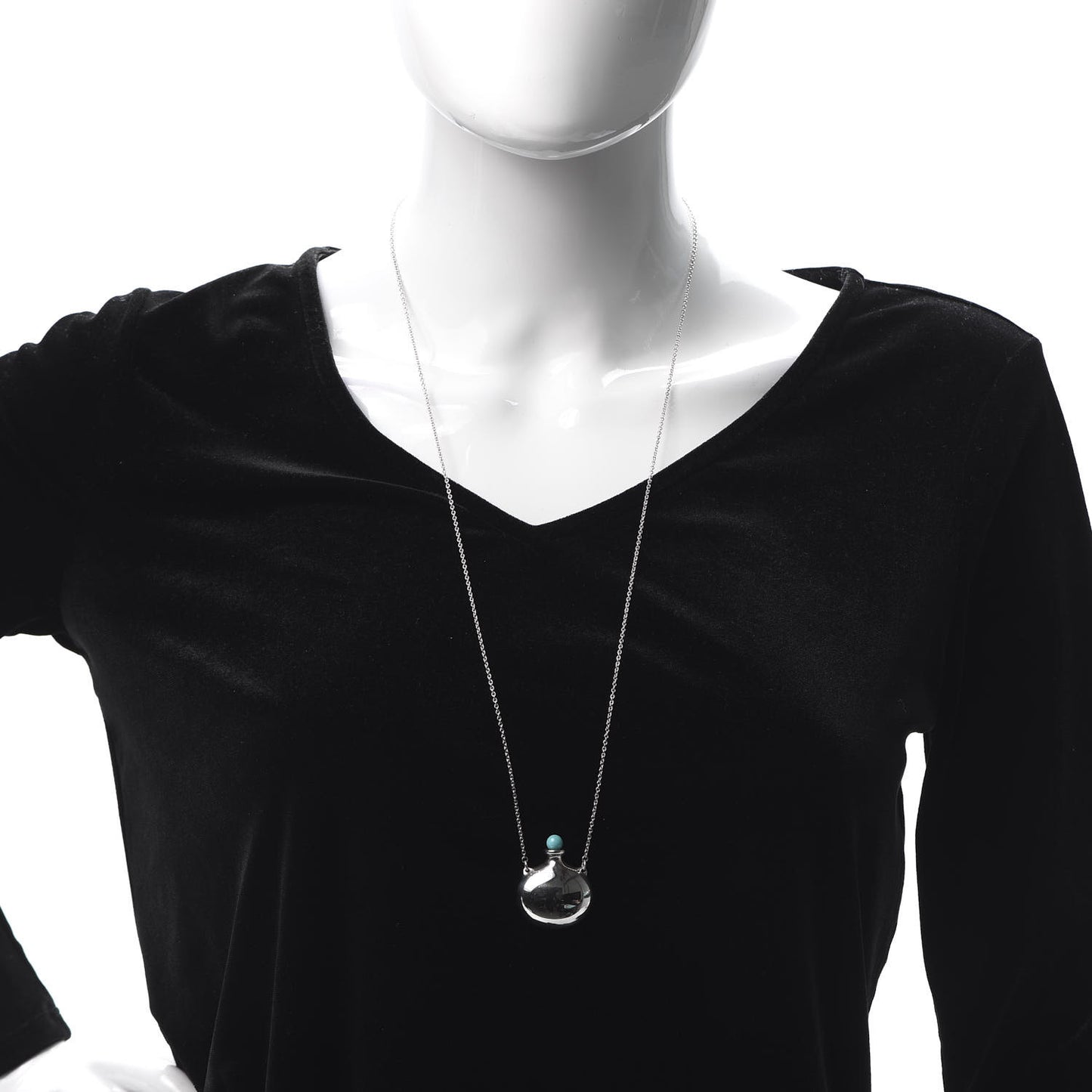 Sterling Silver Turquoise Elsa Peretti Round Bottle Pendant Necklace