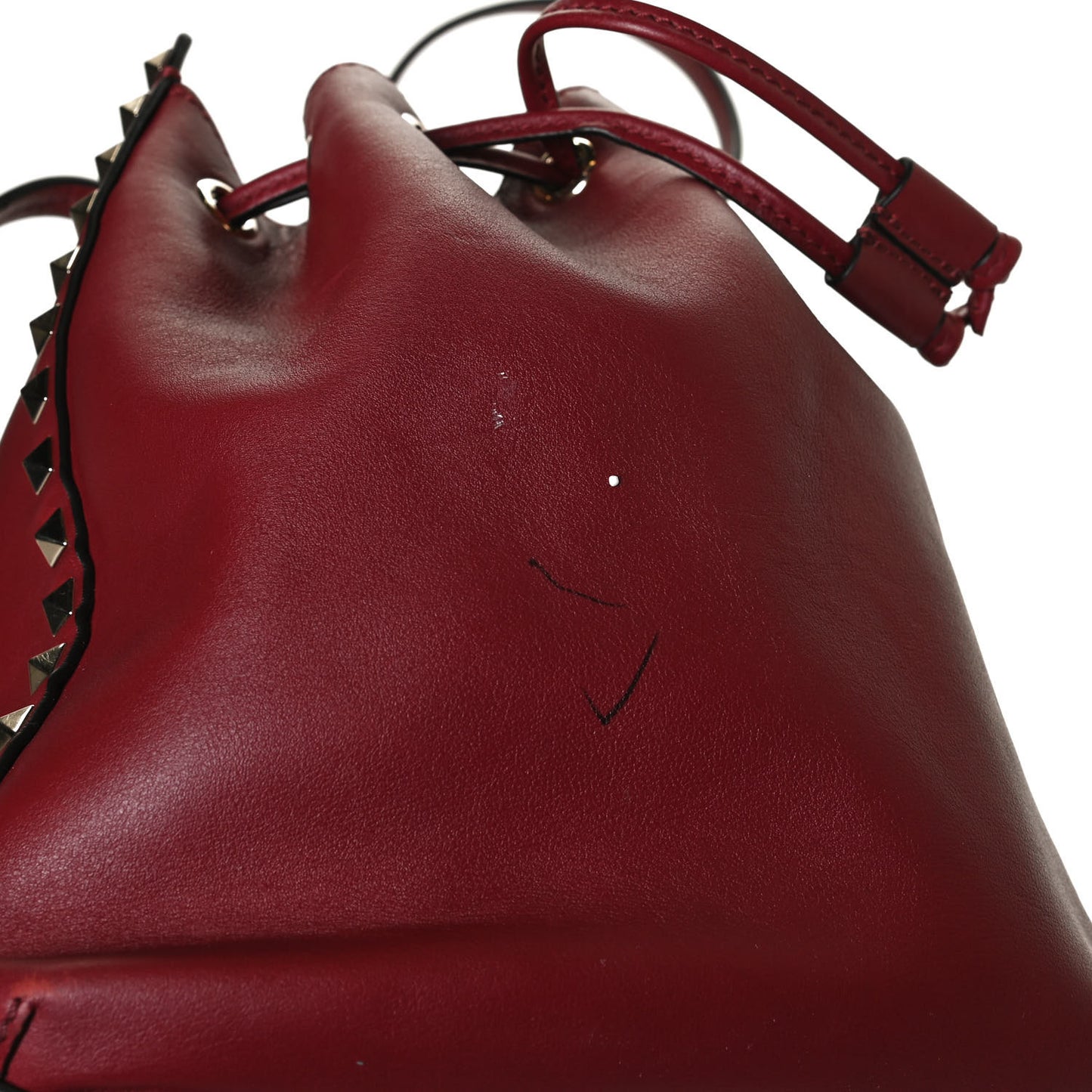 Vitello Rockstud Double Handle Cinch Tote Red