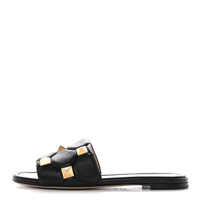 Valentino Garavani Nappa Roman Stud Flat Slide Sandals 39.5 Black 1 of 8