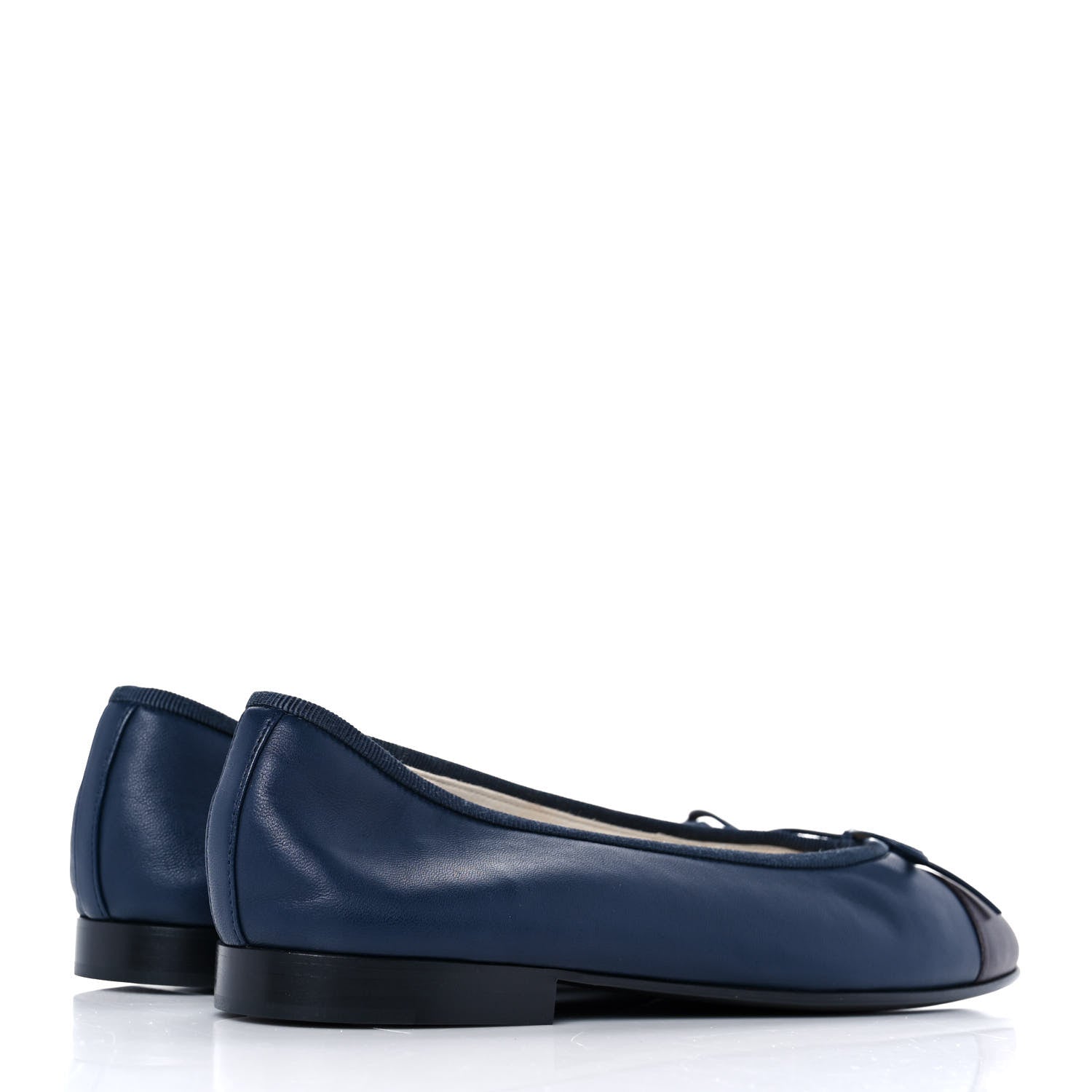 Chanel Lambskin Cap Toe Ballerina Flats 38.5 Dark Navy Marron 4 of 11