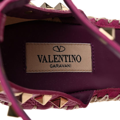 Valentino Garavani Grained Calfskin Rockstud Ankle Strap Espadrille 15/105mm Wedge Sandals 38 Rose Violet Prune 6 of 9