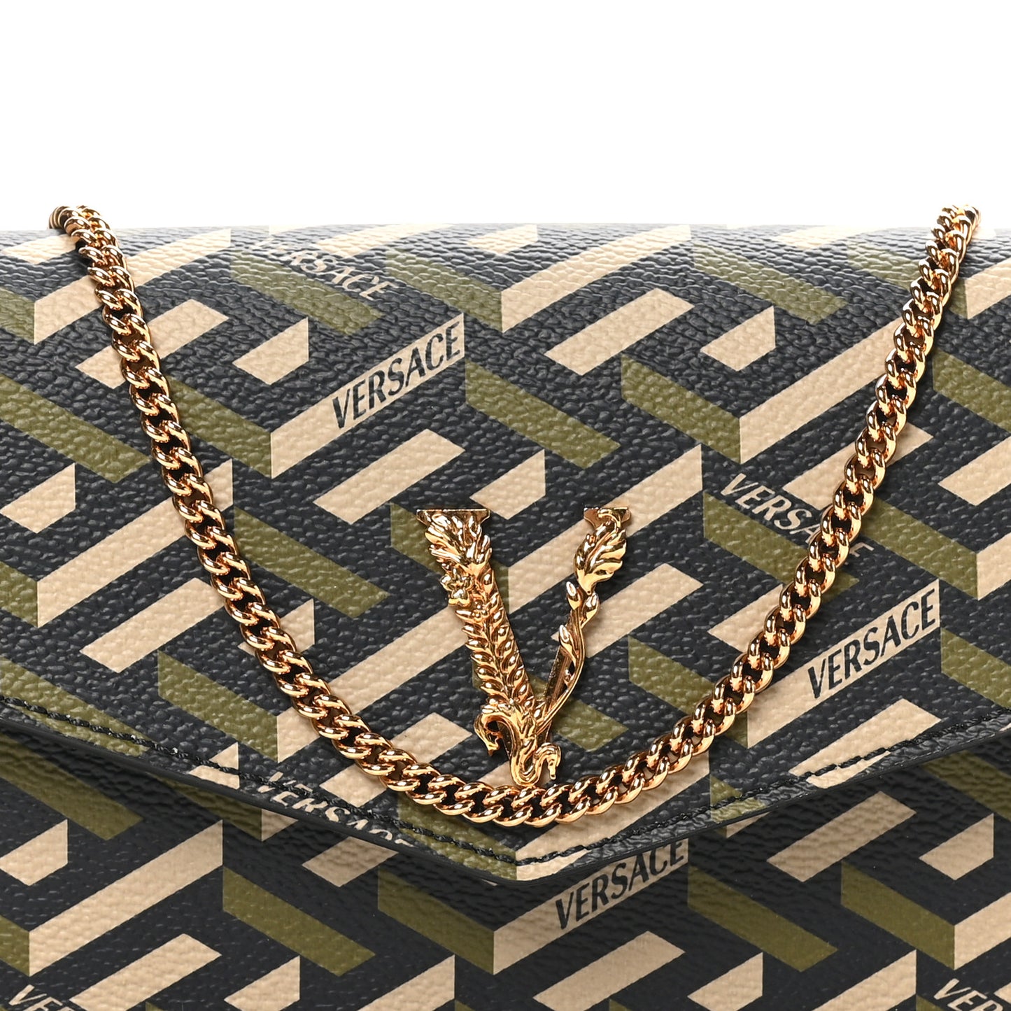 Coated Canvas Virtus La Greca Signature Shoulder Bag Black Khaki