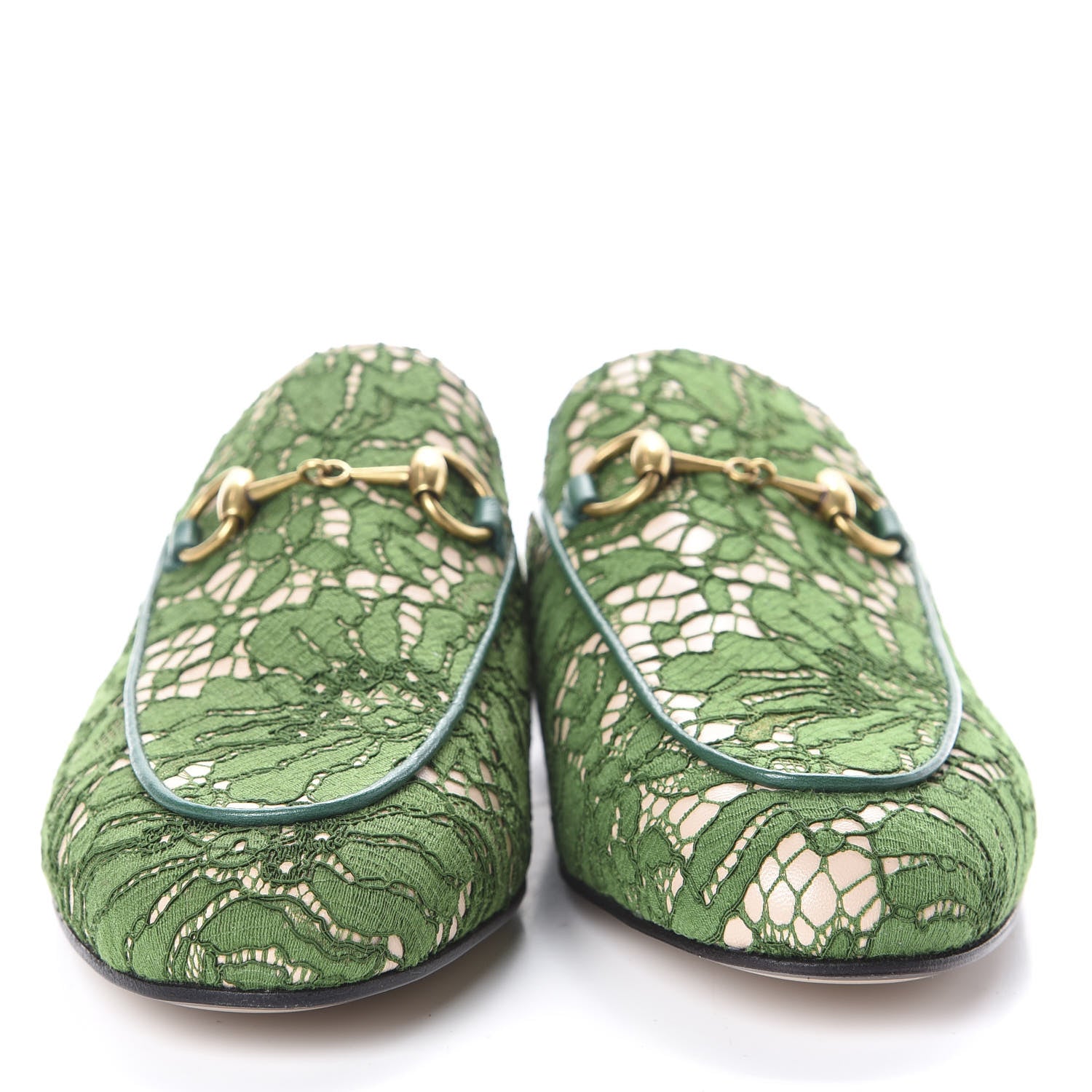 Gucci Lace Malaga Kid Womens Princetown Slippers 36.5 Green Grass Skin Rose 2 of 7