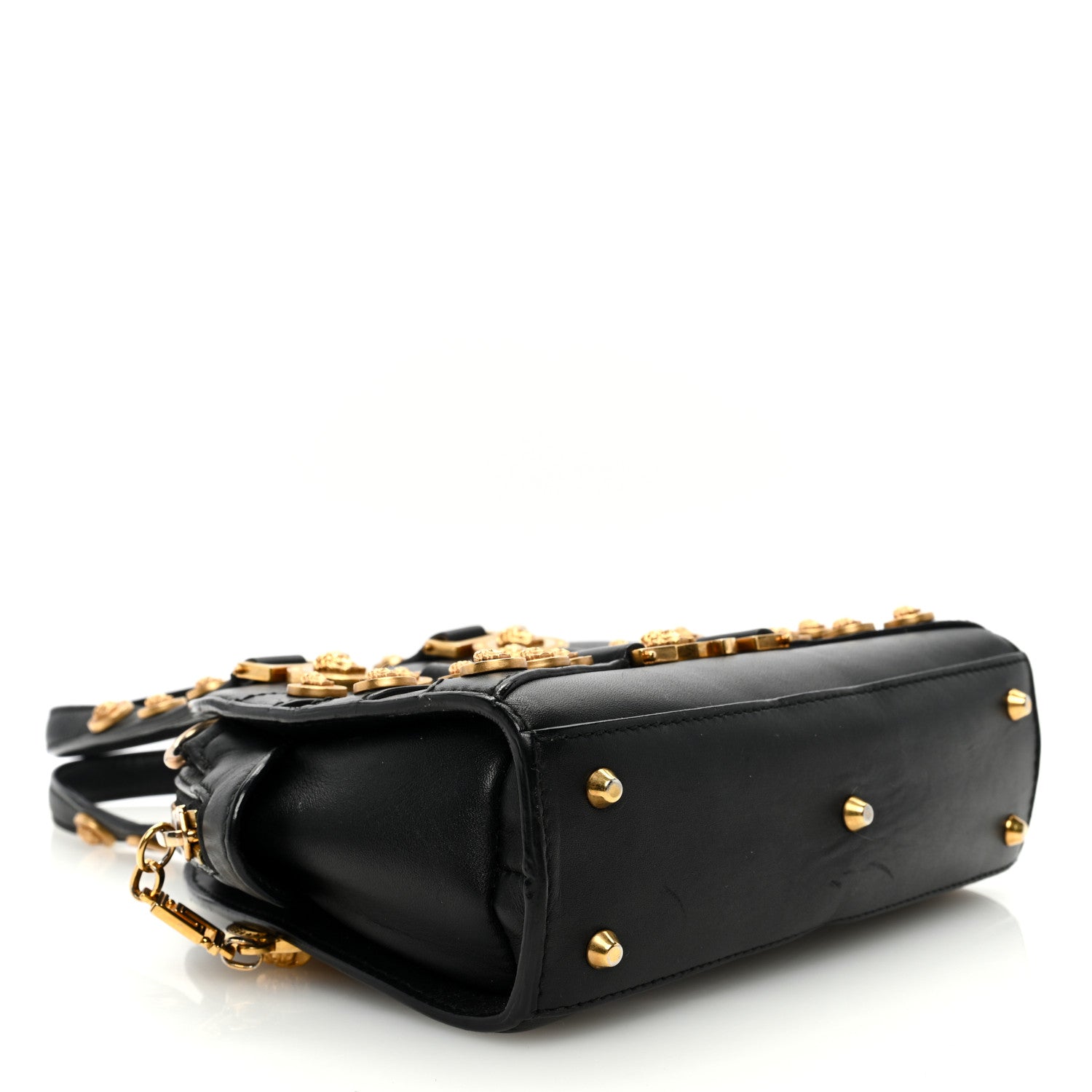 Versace Calfskin Small Medallion Tribute Bowling Bag Black 4 of 10