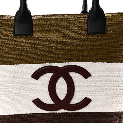 Chanel Raffia Calfskin Maxi Shopping Bag Khaki White Brown 8 of 10