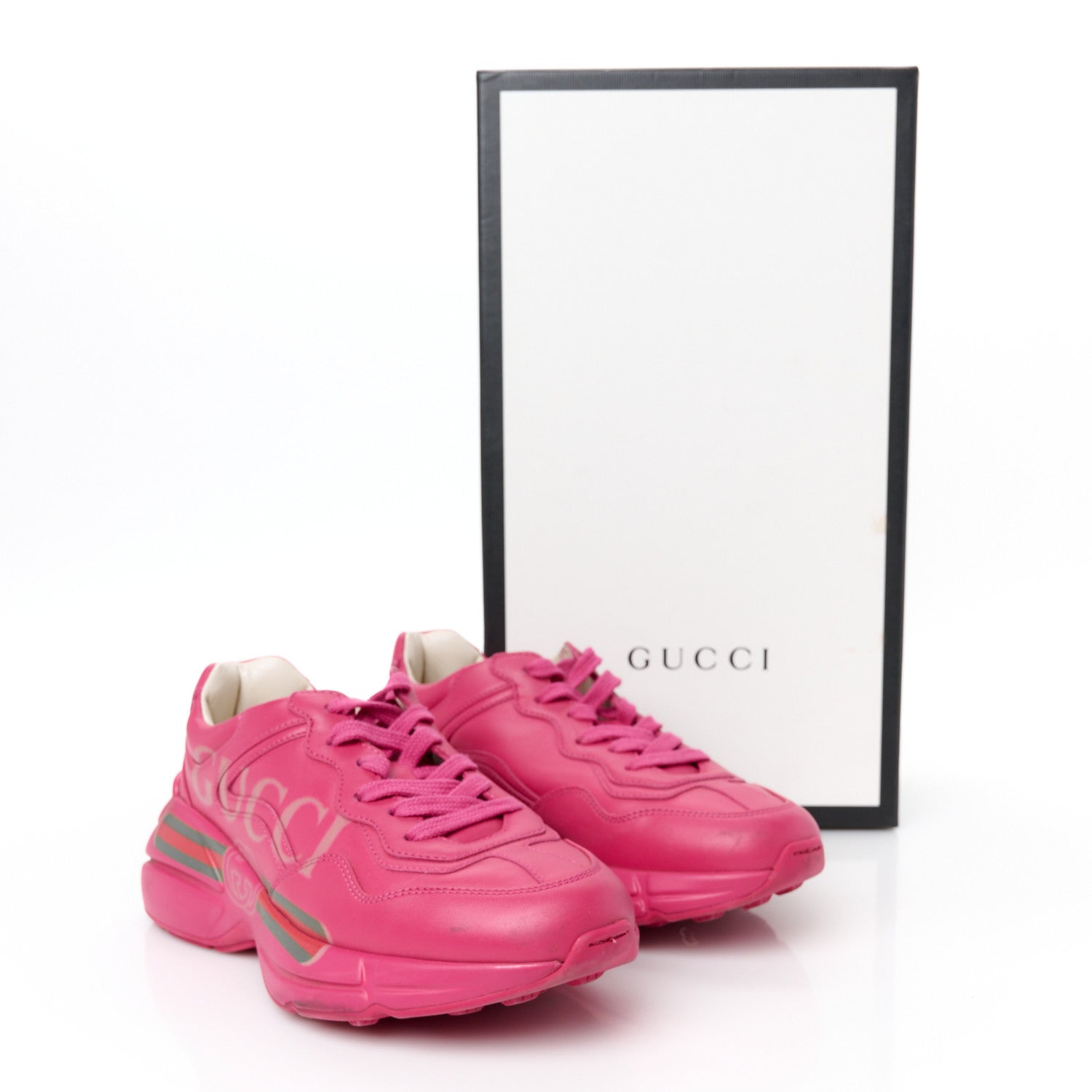 Gucci Calfskin Logo Womens Rhyton Sneakers 35 Box Pink 12 of 12