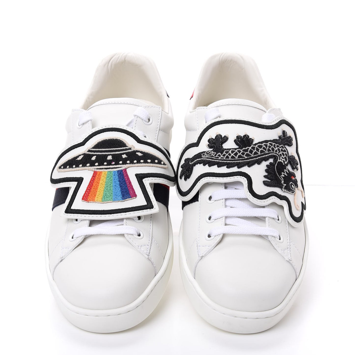 Calfskin Ayers Web UFO Dragon Embroidered Mens Ace Sneakers 8 White