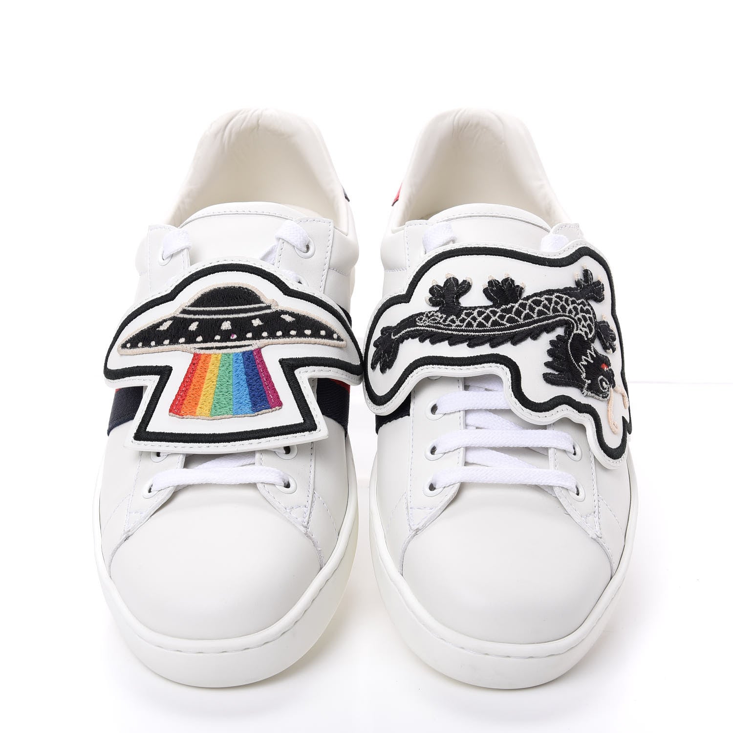 Gucci Calfskin Ayers Web UFO Dragon Embroidered Mens Ace Sneakers 8 White 5 of 11