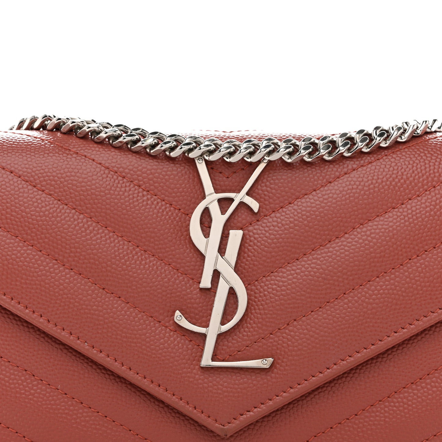 Grain De Poudre Matelasse Chevron Small Monogram Chain Wallet Blush Fonce