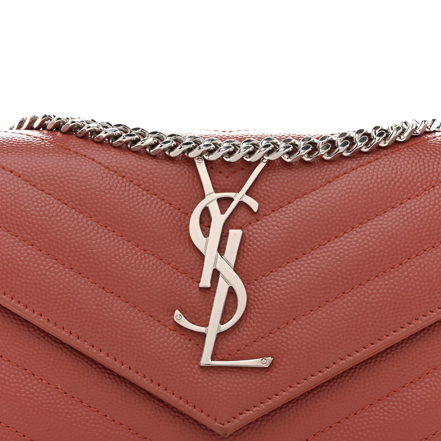 Saint Laurent Grain De Poudre Matelasse Chevron Small Monogram Chain Wallet Blush Fonce 8 of 11