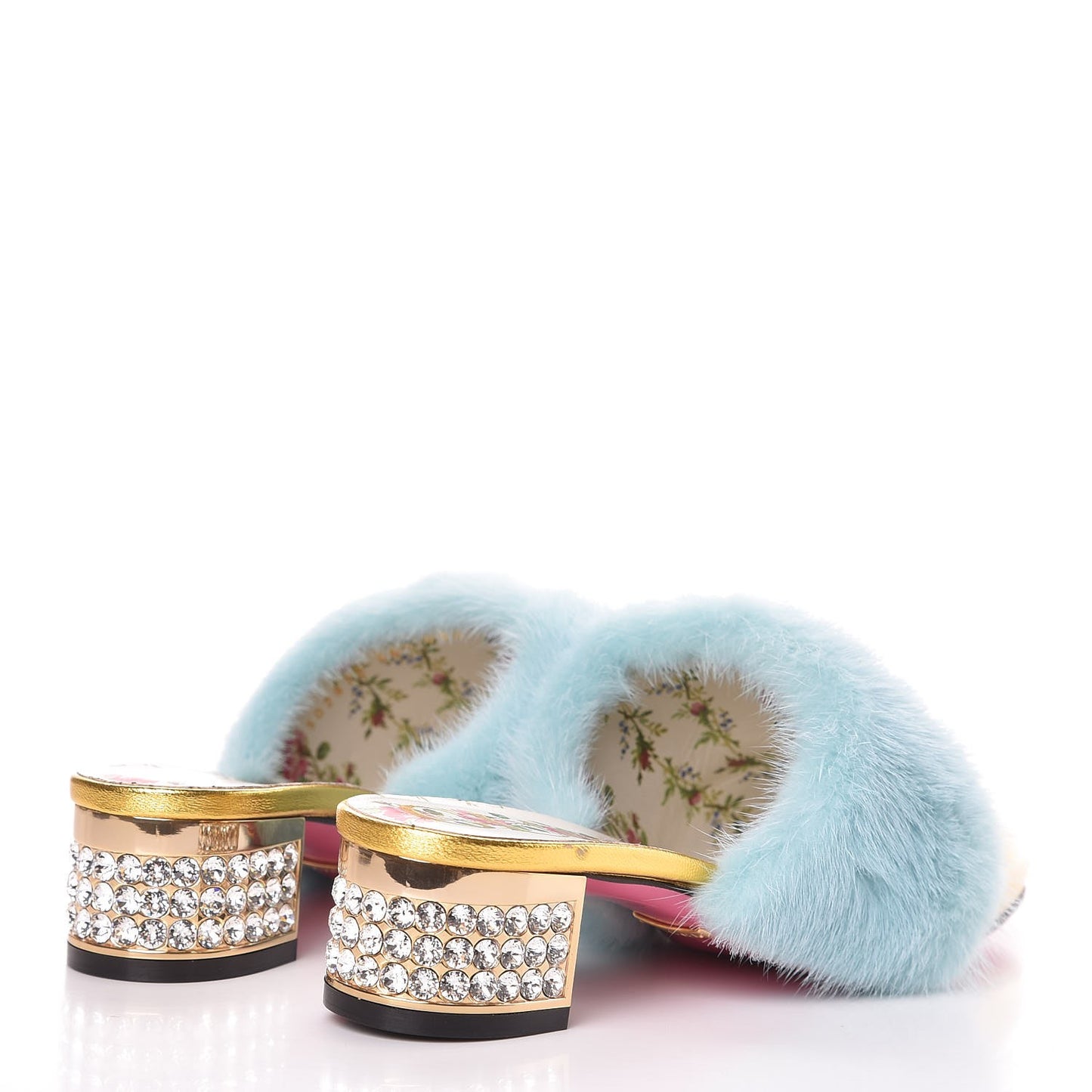 Mink Nappa Crystal Candy Mules 36.5 Vibrant Turquoise Gold