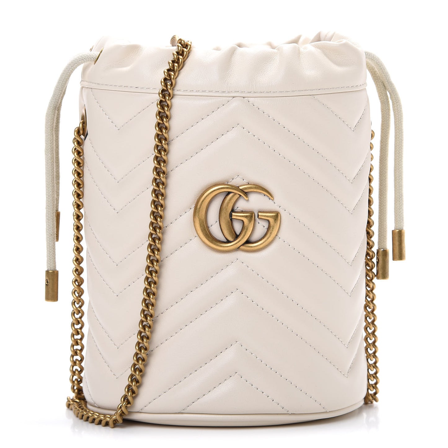 Calfskin Matelasse Mini GG Marmont 2.0 Bucket Bag White