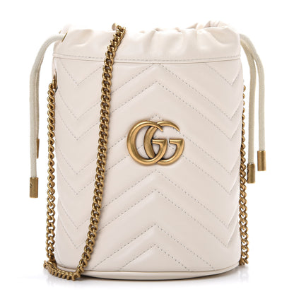 Gucci Calfskin Matelasse Mini GG Marmont 2.0 Bucket Bag White 1 of 9
