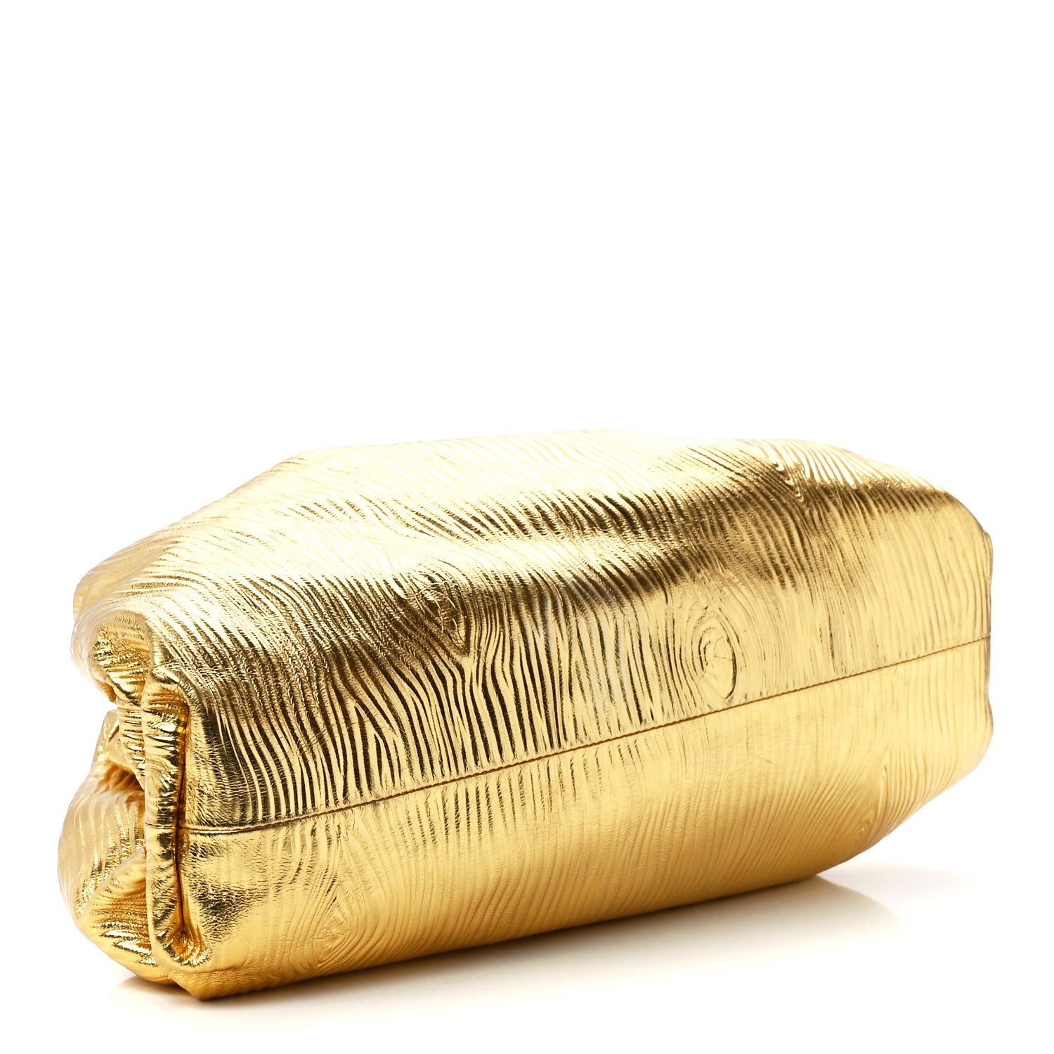 Bottega Veneta Metallic Bark Calfskin Embossed The Pouch Oversized Clutch Oro 4 of 12