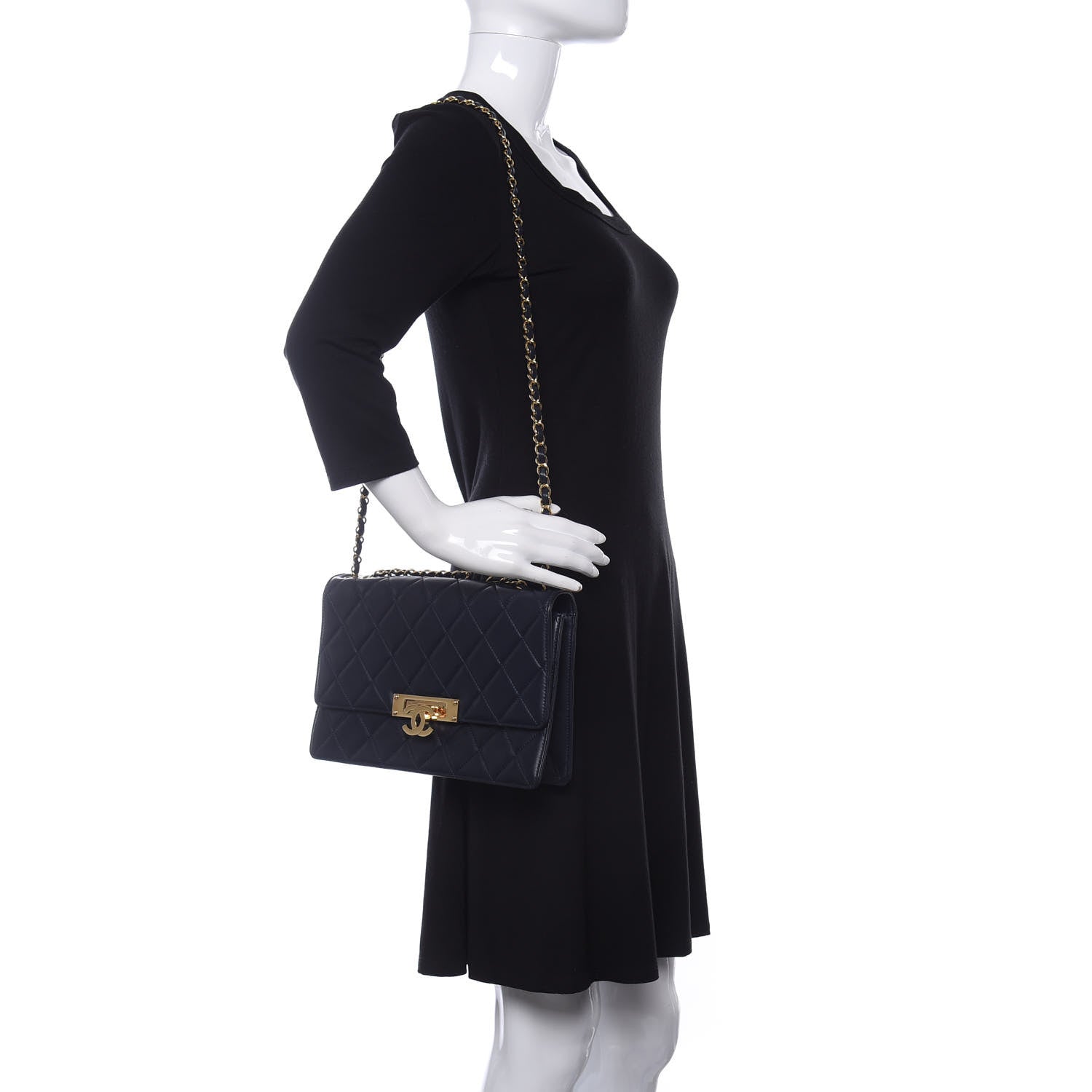 Chanel Lambskin Quilted Large Golden Class Flap Navy 2 of 11