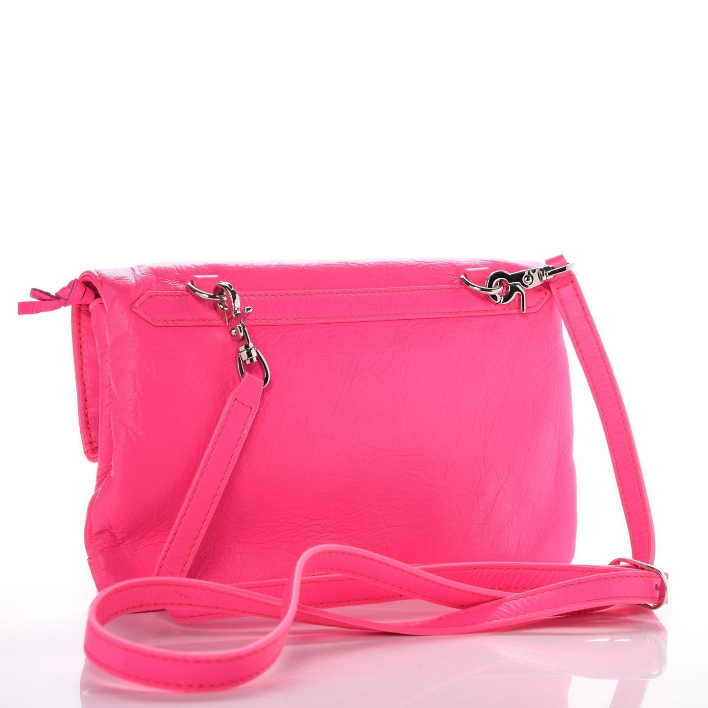 Agneau Classic Silver Hardware Mini Envelope Strap Clutch Rose Fluo