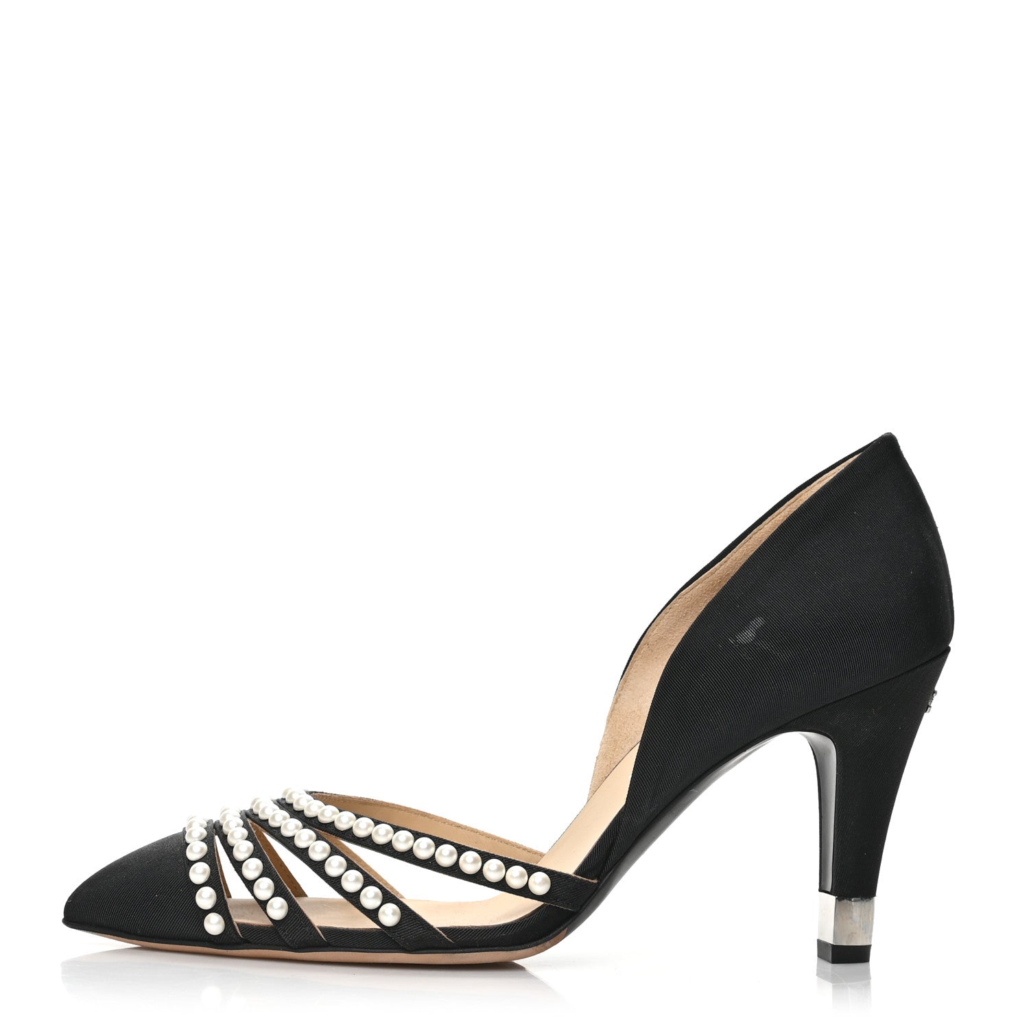 Chanel Satin Grosgrain Pearl Pumps 38.5 Black 1 of 10