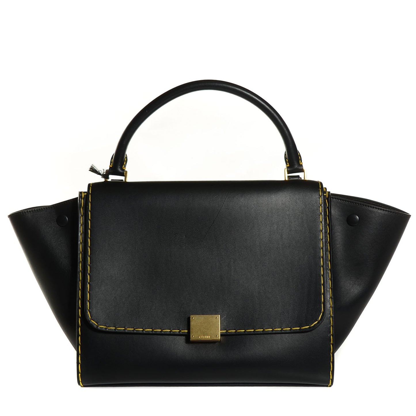 Smooth Calfskin Yellow Stitching Medium Trapeze Black
