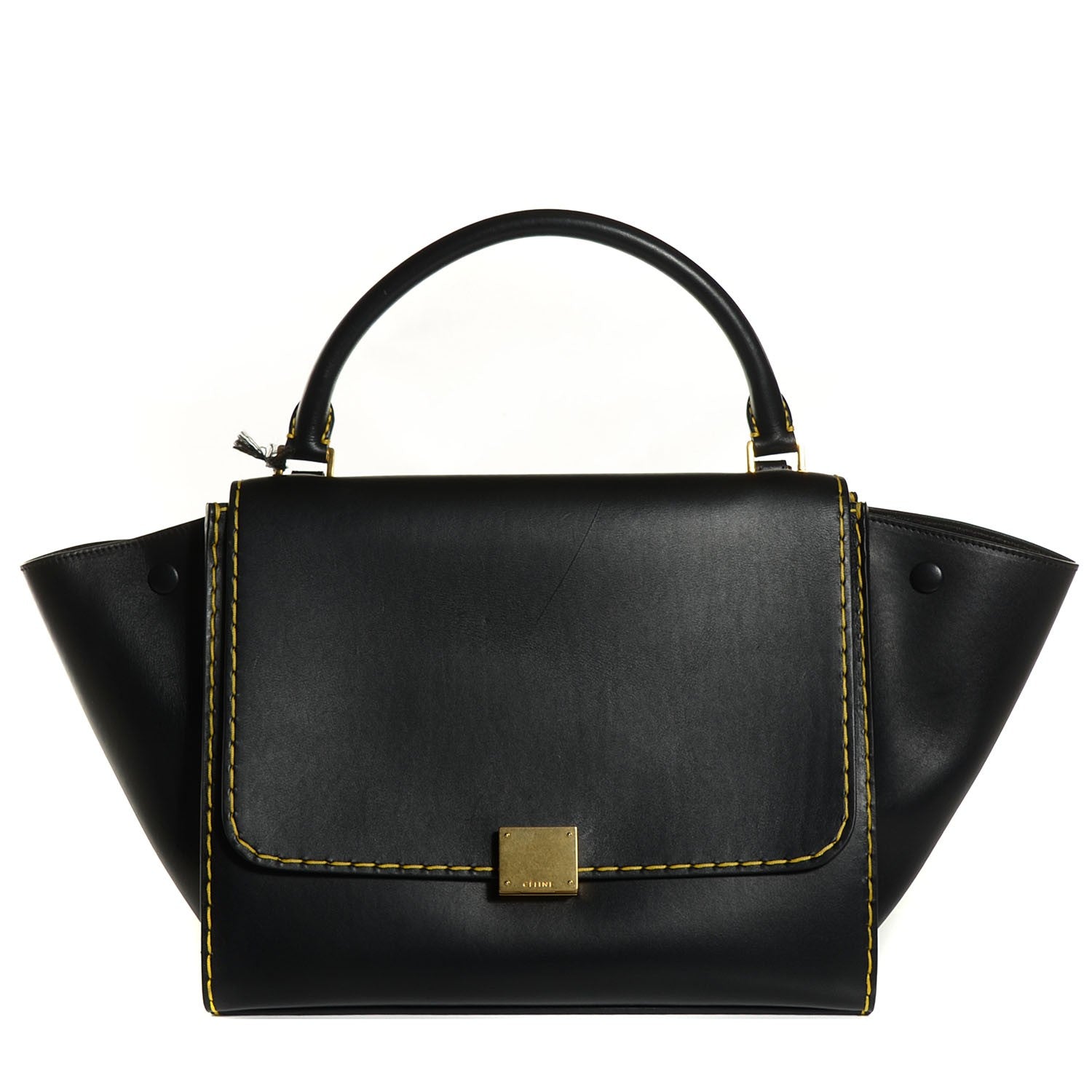 Celine Smooth Calfskin Yellow Stitching Medium Trapeze Black 1 of 9