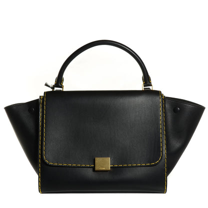 Celine Smooth Calfskin Yellow Stitching Medium Trapeze Black 1 of 9