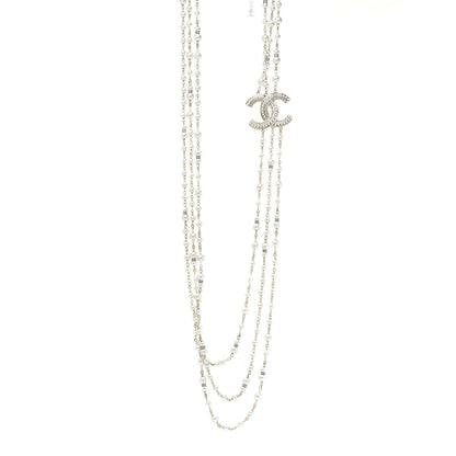 Chanel Graduated Pearl Crystal CC Multi Strand Long Necklace Gold 1 of 7