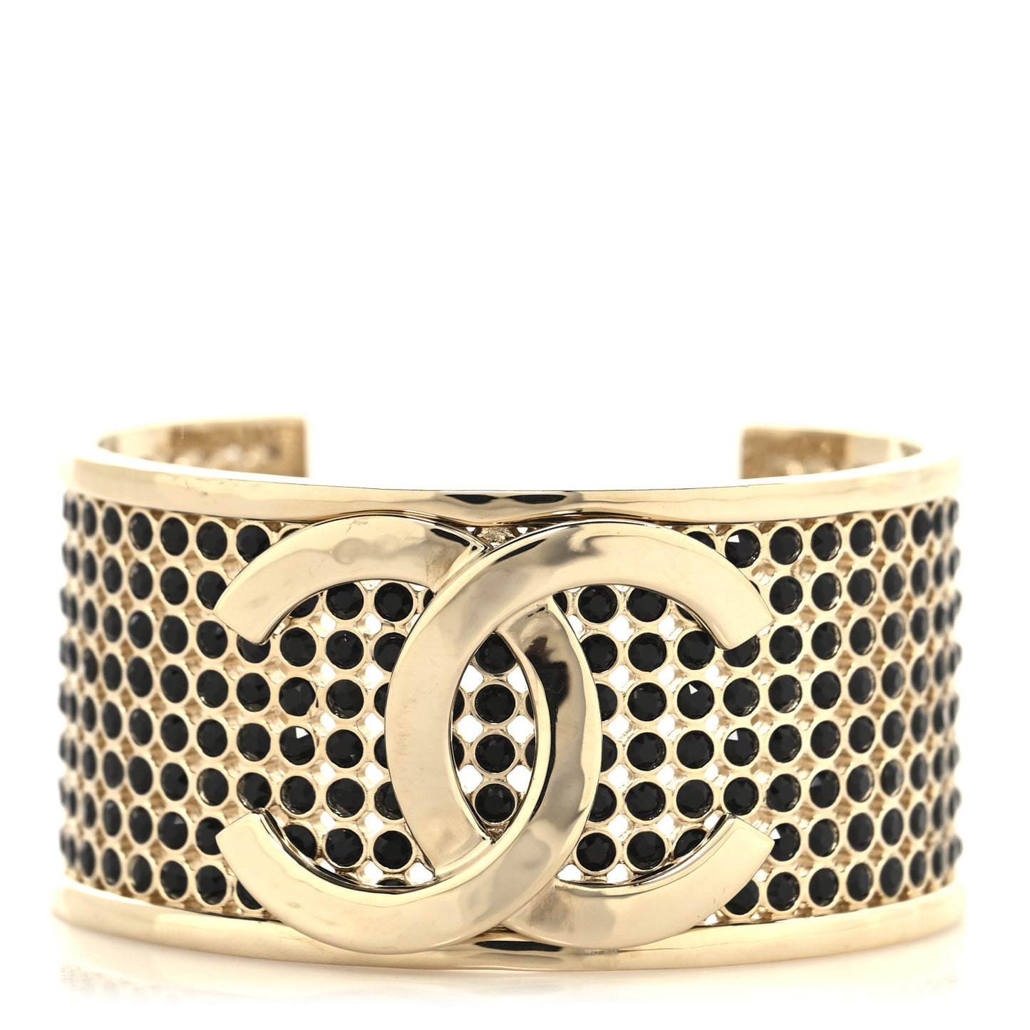 Metal Crystal CC Cuff Bracelet M Black Gold