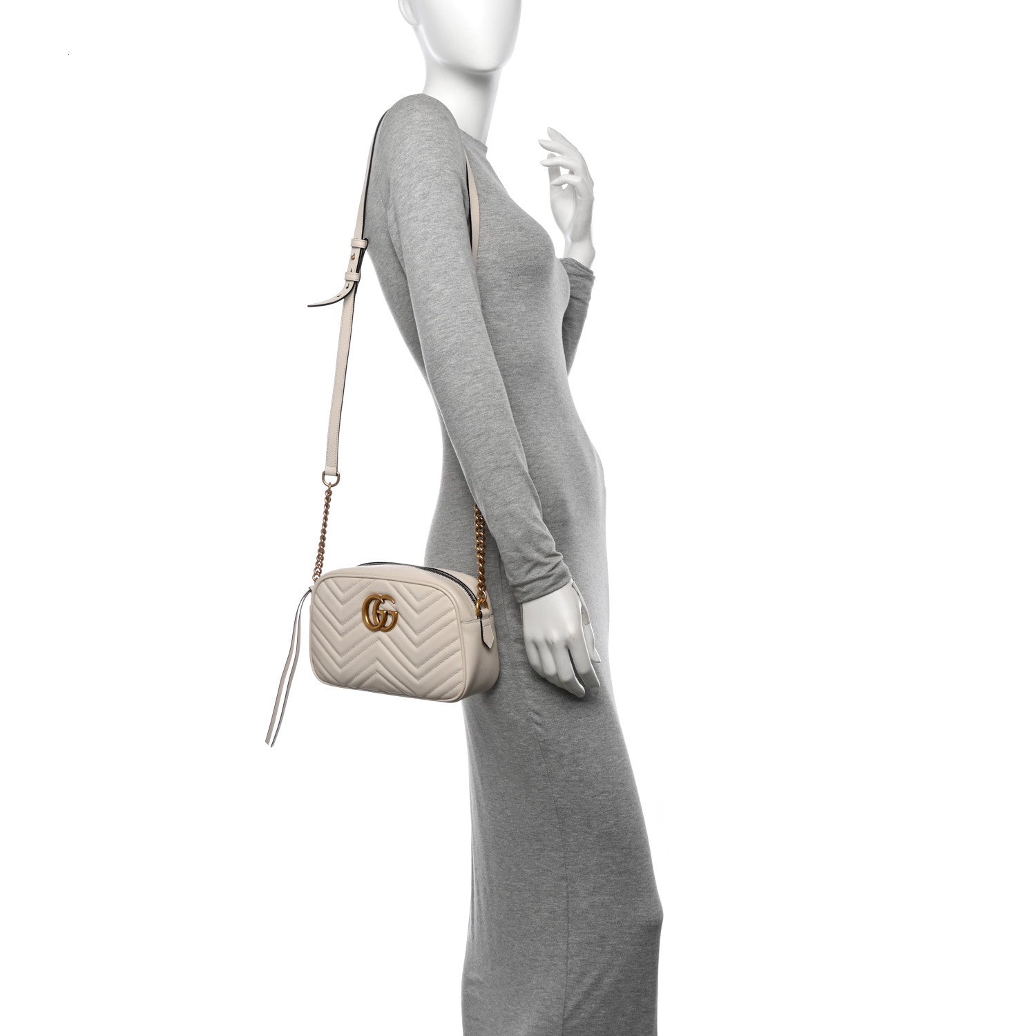 Gucci Calfskin Matelasse Small GG Marmont Chain Shoulder Bag White 2 of 11