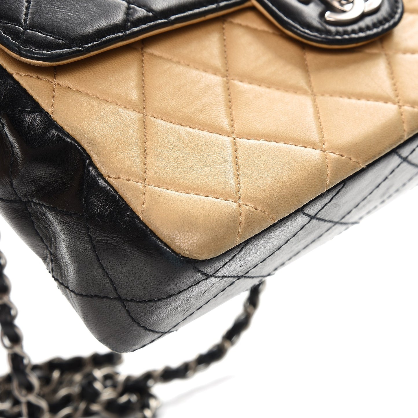 Lambskin Quilted Bi-Color Medium Single Flap Black Beige