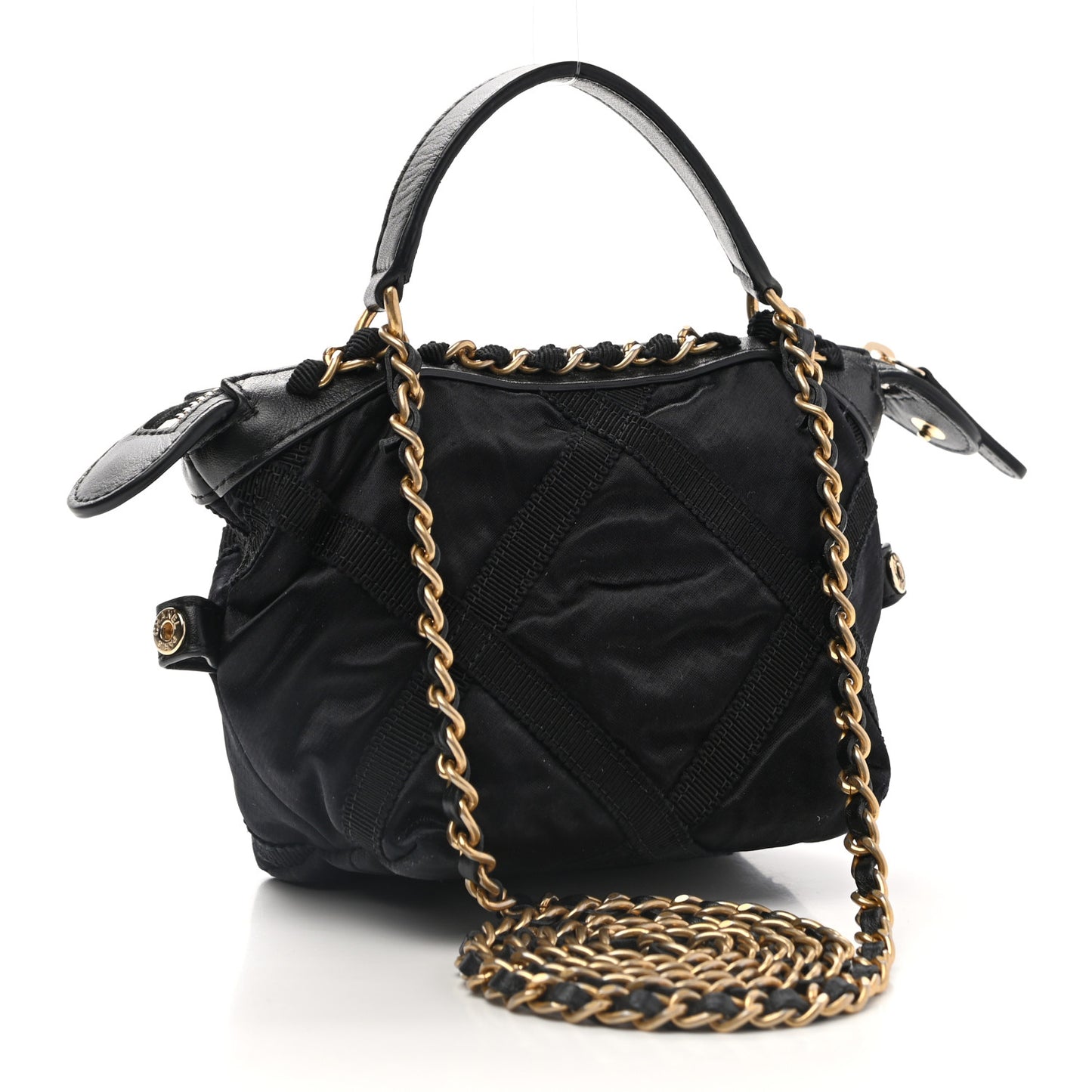 Nylon Grosgrain Quilted Lifestyle Clutch with Chain Black