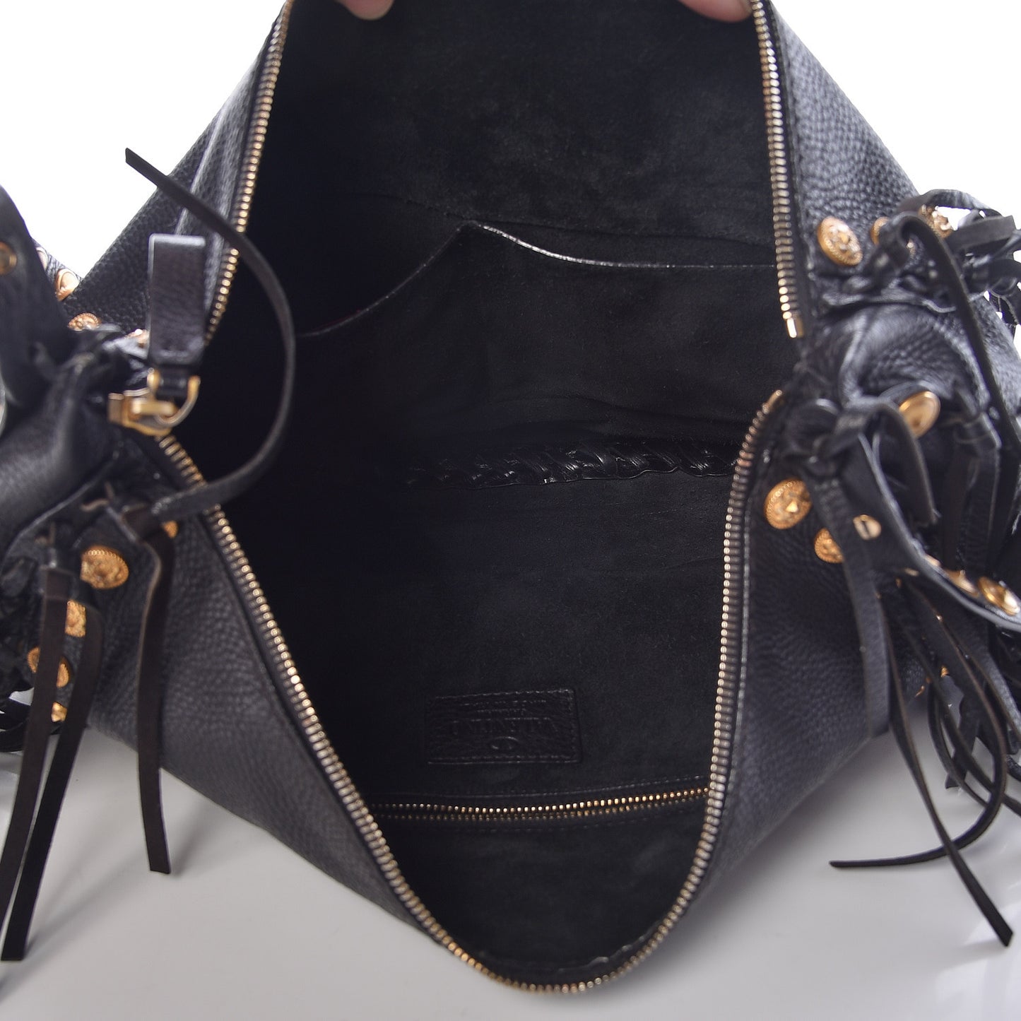 Grained Calfskin C-Rockee Fringe Hobo Black
