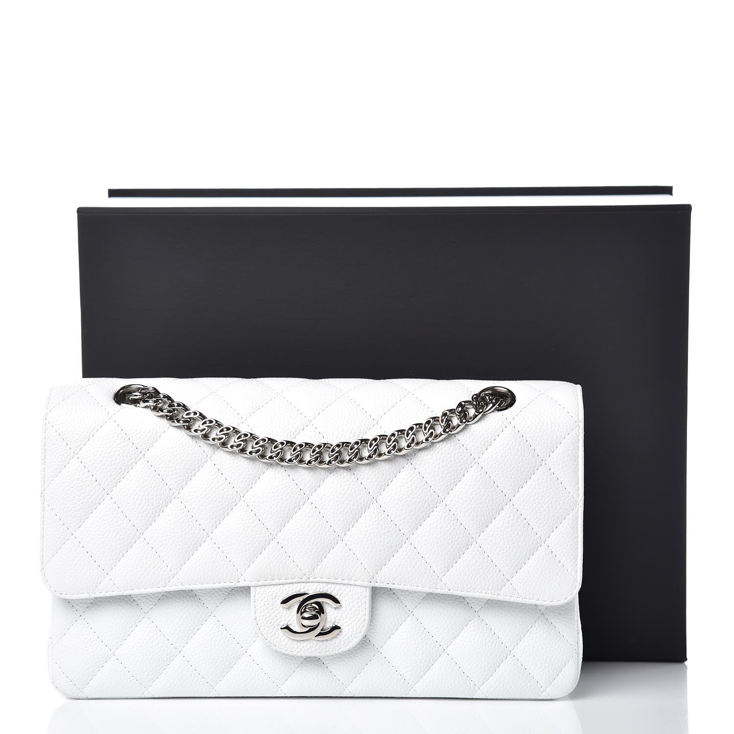 Chanel Caviar Quilted Medium Double Flap Bijoux Chain White 13 of 13