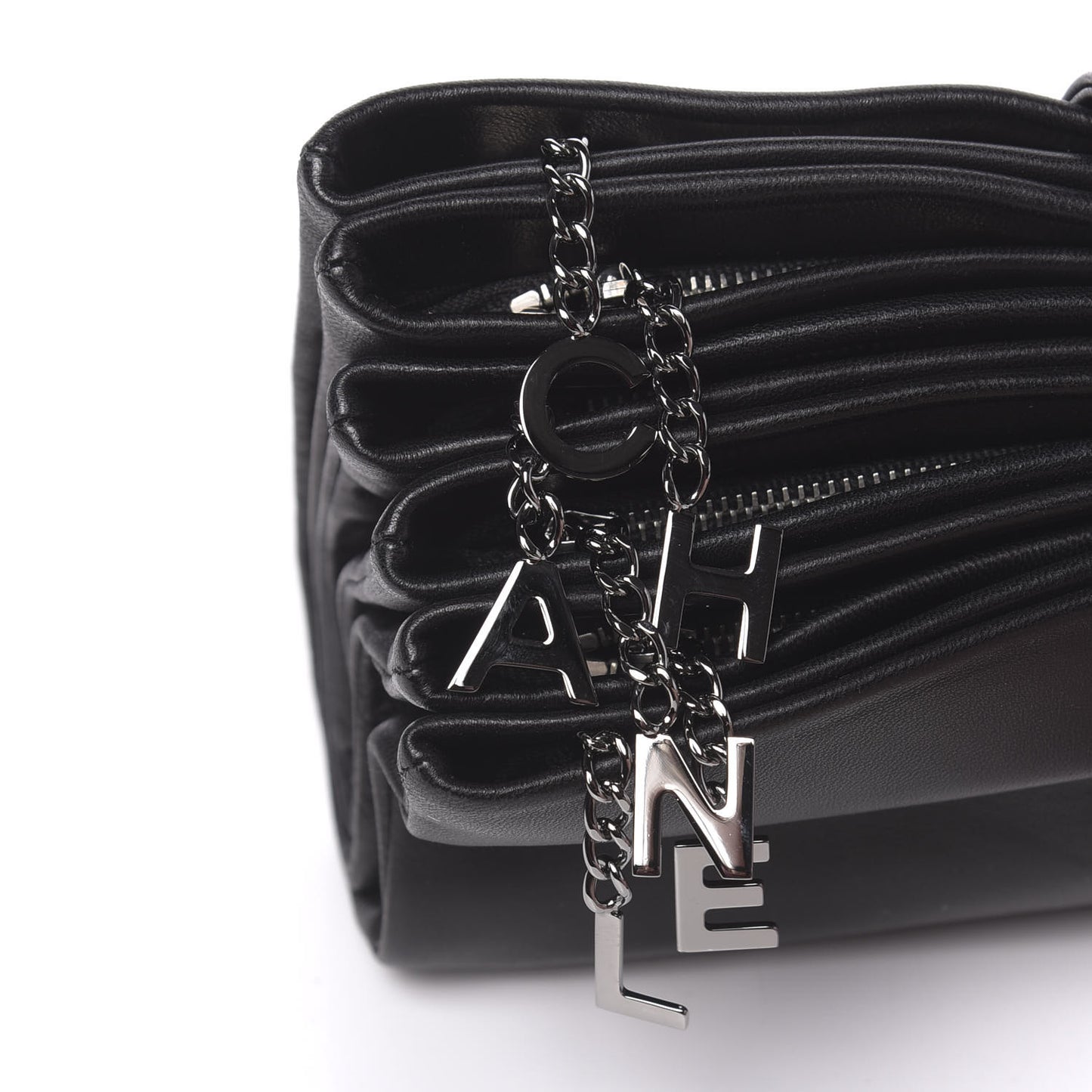 Lambskin Accordion Globe Clutch Black