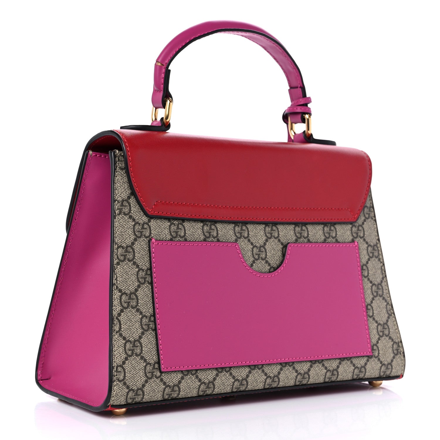 Gucci GG Supreme Monogram Calfskin Small Padlock Top Handle Bag Beige Hibiscus Red New Rosette 2 of 10