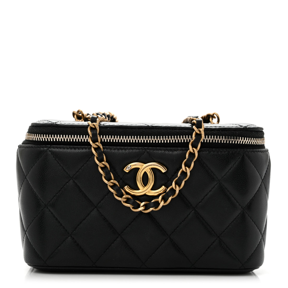 Chanel Lambskin Quilted Pearl Crush Small Vanity Case With Chain Black 1 of 15
