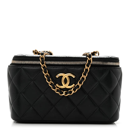 Chanel Lambskin Quilted Pearl Crush Small Vanity Case With Chain Black 1 of 15