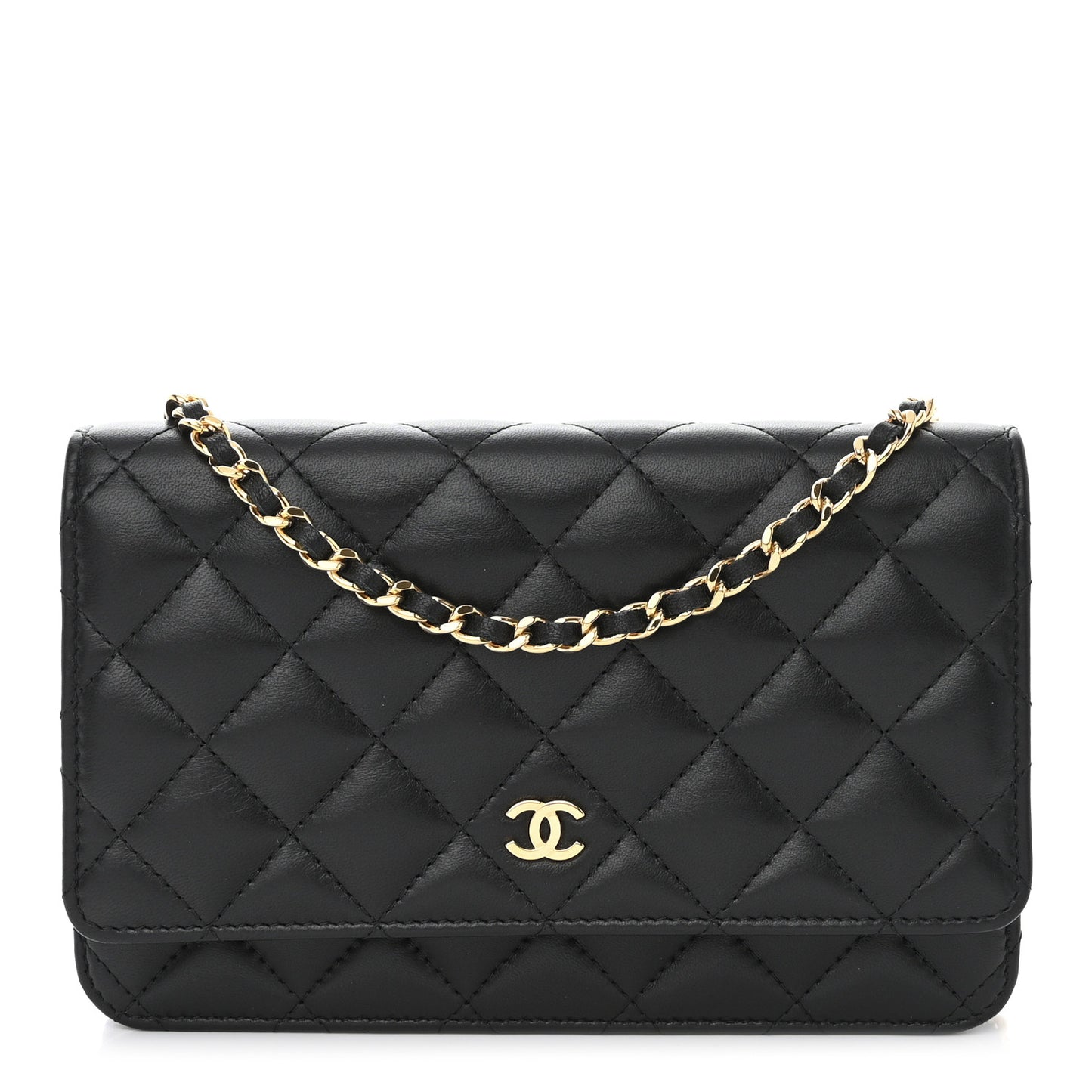 Lambskin Quilted Wallet On Chain WOC Black